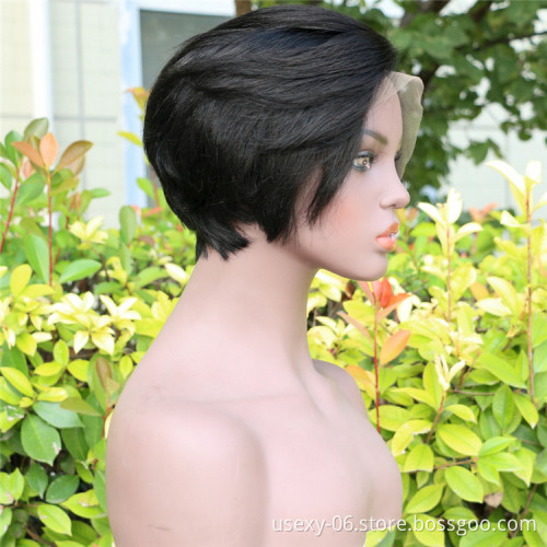 Top quality short straight human hair lace front bob wigs pixie cut virgin hair wig human hair toupee